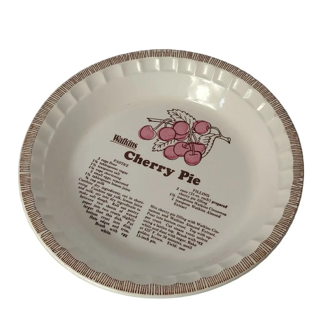 Watkins Cherry Pie 6294 Pie Dish 11-inch Ceramic Vintage 1980s Recipe